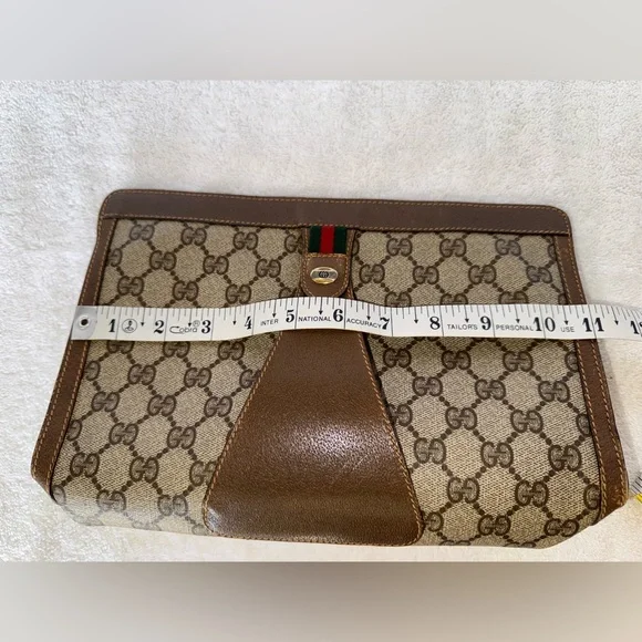 Gucci Vintage PVC/Leather GG Web Sherry Line Clutch. - Picture 14 of 16